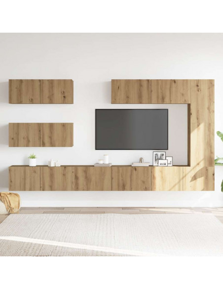 Set Mobile TV 7 pz Montato a Parete Rovere in Legno Multistrato