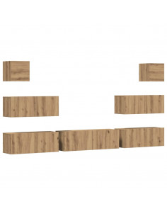 Set Mobile TV 7 pz Montato a Parete Rovere in Legno Multistrato