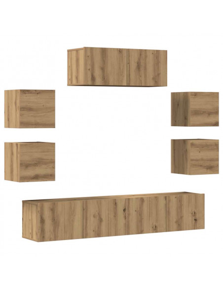 Set Mobile TV 7 pz Montato a Parete Rovere in Legno Multistrato