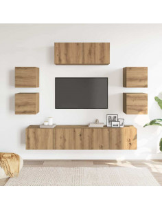 Set Mobile TV 7 pz Montato a Parete Rovere in Legno Multistrato 2