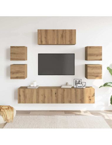 Set Mobile TV 7 pz Montato a Parete Rovere in Legno Multistrato