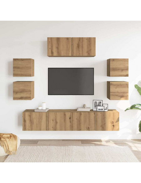 Set Mobile TV 7 pz Montato a Parete Rovere in Legno Multistrato