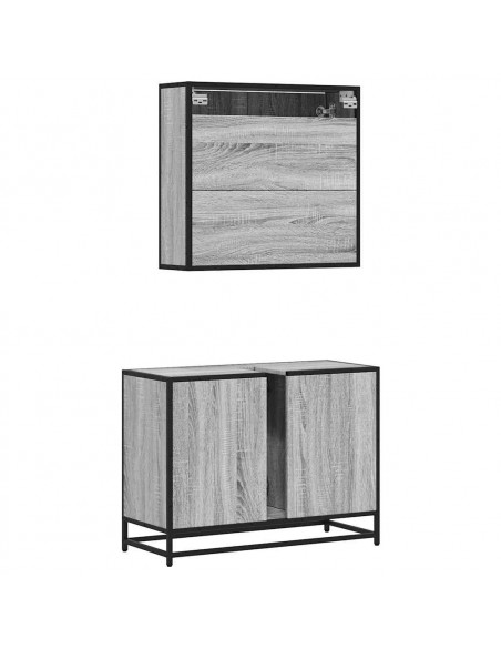 Set Mobili da Bagno 2 pz Grigio Sonoma in Legno Multistrato