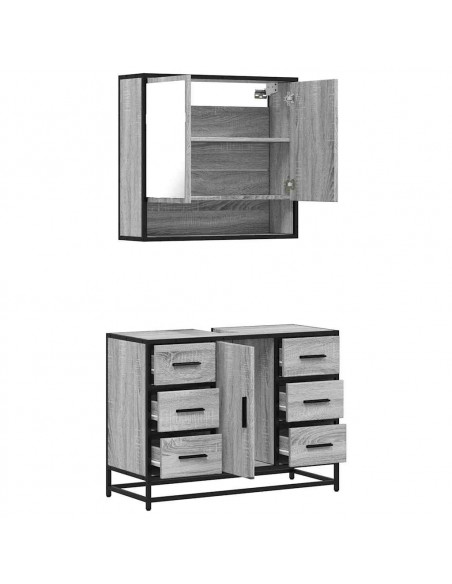 Set Mobili da Bagno 2 pz Grigio Sonoma in Legno Multistrato