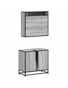 Set Mobili da Bagno 2 pz Grigio Sonoma in Legno Multistrato