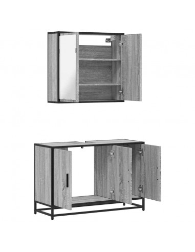 Set Mobili da Bagno 2 pz Grigio Sonoma in Legno Multistrato