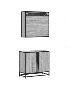 Set Mobili da Bagno 2 pz Grigio Sonoma in Legno Multistrato