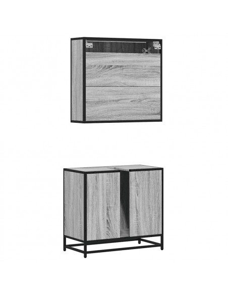 Set Mobili da Bagno 2 pz Grigio Sonoma in Legno Multistrato