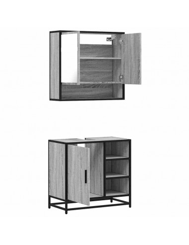 Set Mobili da Bagno 2 pz Grigio Sonoma in Legno Multistrato