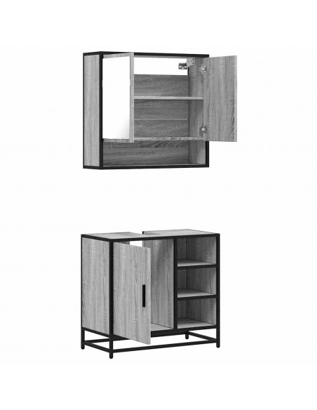 Set Mobili da Bagno 2 pz Grigio Sonoma in Legno Multistrato
