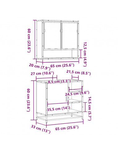 Set Mobili da Bagno 2 pz Grigio Sonoma in Legno Multistrato