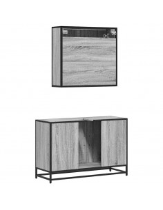 Set Mobili da Bagno 2 pz Grigio Sonoma in Legno Multistrato