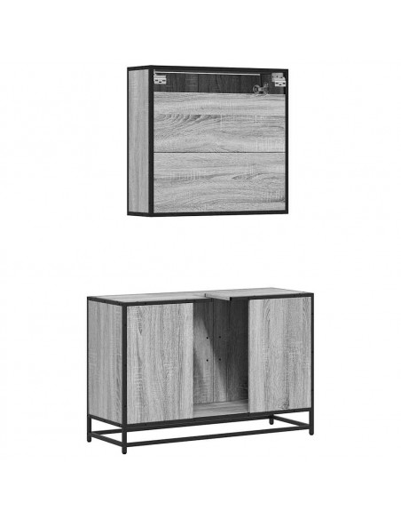 Set Mobili da Bagno 2 pz Grigio Sonoma in Legno Multistrato