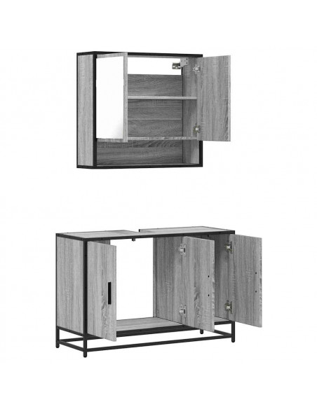 Set Mobili da Bagno 2 pz Grigio Sonoma in Legno Multistrato