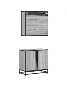 Set Mobili da Bagno 2 pz Grigio Sonoma in Legno Multistrato