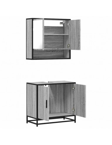 Set Mobili da Bagno 2 pz Grigio Sonoma in Legno Multistrato