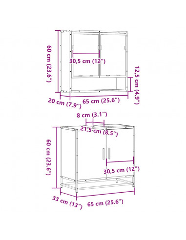 Set Mobili da Bagno 2 pz Grigio Sonoma in Legno Multistrato