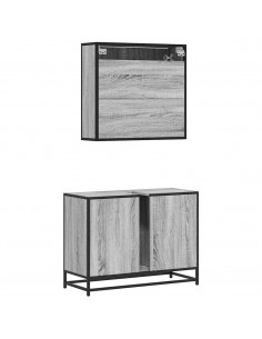 Set Mobili da Bagno 2 pz Grigio Sonoma in Legno Multistrato 2