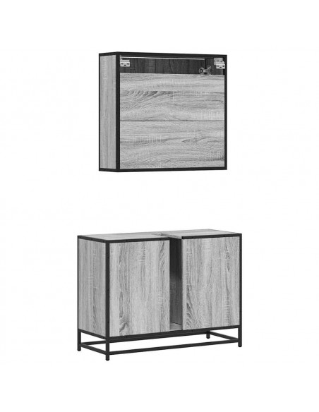 Set Mobili da Bagno 2 pz Grigio Sonoma in Legno Multistrato