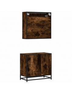 Set Mobili da Bagno 2 pz Rovere Fumo in Legno Multistrato