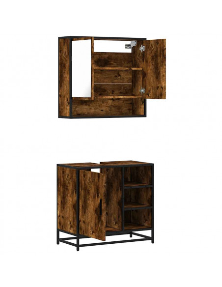 Set Mobili da Bagno 2 pz Rovere Fumo in Legno Multistrato