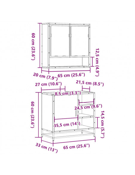 Set Mobili da Bagno 2 pz Rovere Fumo in Legno Multistrato