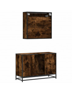 Set Mobili da Bagno 2 pz Rovere Fumo in Legno Multistrato
