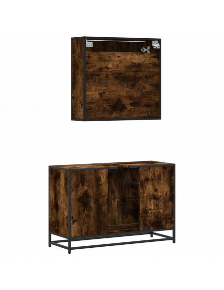 Set Mobili da Bagno 2 pz Rovere Fumo in Legno Multistrato