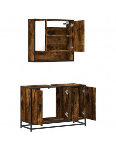 Set Mobili da Bagno 2 pz Rovere Fumo in Legno Multistrato 2