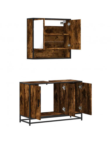 Set Mobili da Bagno 2 pz Rovere Fumo in Legno Multistrato