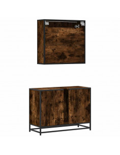 Set Mobili da Bagno 2 pz Rovere Fumo in Legno Multistrato 2