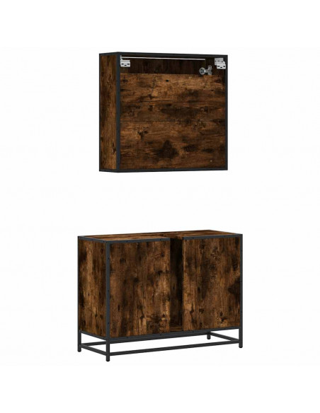 Set Mobili da Bagno 2 pz Rovere Fumo in Legno Multistrato
