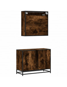 Set Mobili da Bagno 2 pz Rovere Fumo in Legno Multistrato