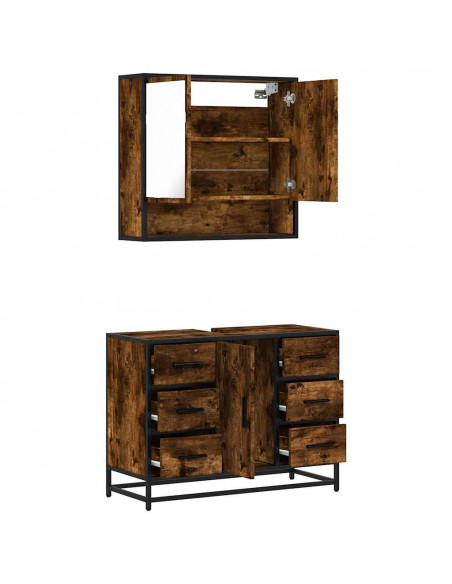 Set Mobili da Bagno 2 pz Rovere Fumo in Legno Multistrato