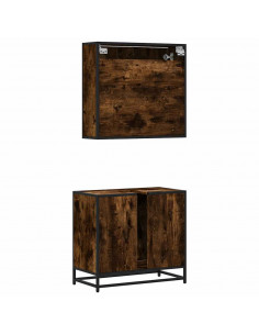 Set Mobili da Bagno 2 pz Rovere Fumo in Legno Multistrato