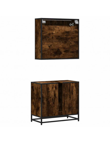 Set Mobili da Bagno 2 pz Rovere Fumo in Legno Multistrato