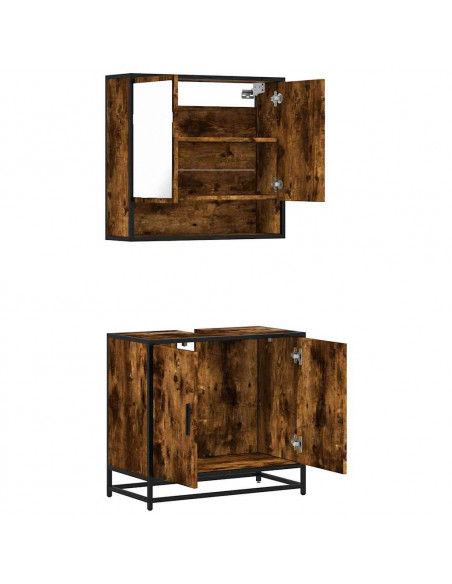 Set Mobili da Bagno 2 pz Rovere Fumo in Legno Multistrato