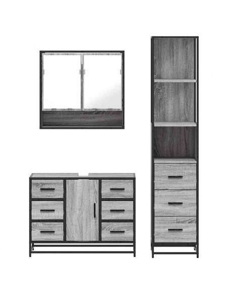 Set Mobili da Bagno 3 pz Grigio Sonoma in Legno Multistrato