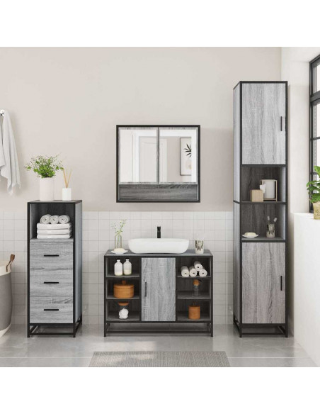 Set Mobili da Bagno 3 pz Grigio Sonoma in Legno Multistrato