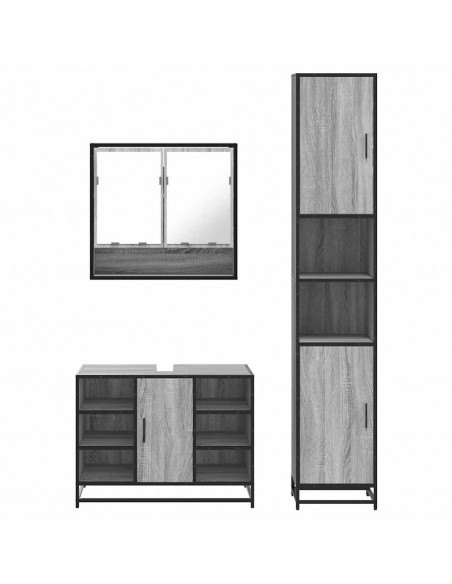 Set Mobili da Bagno 3 pz Grigio Sonoma in Legno Multistrato