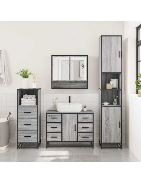 Set Mobili da Bagno 3 pz Grigio Sonoma in Legno Multistrato
