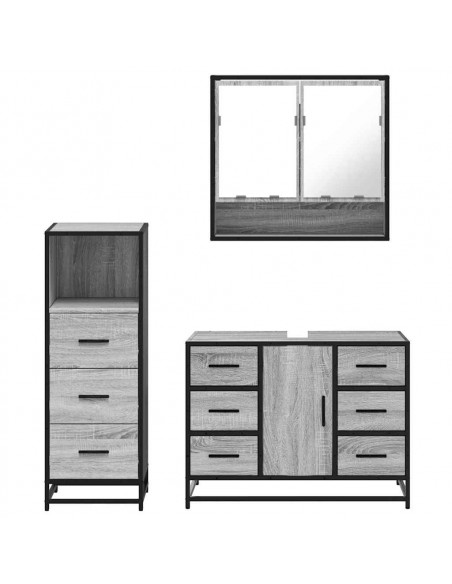Set Mobili da Bagno 3 pz Grigio Sonoma in Legno Multistrato