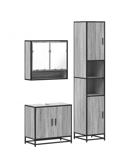 Set Mobili da Bagno 3 pz Grigio Sonoma in Legno Multistrato