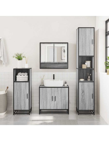 Set Mobili da Bagno 3 pz Grigio Sonoma in Legno Multistrato