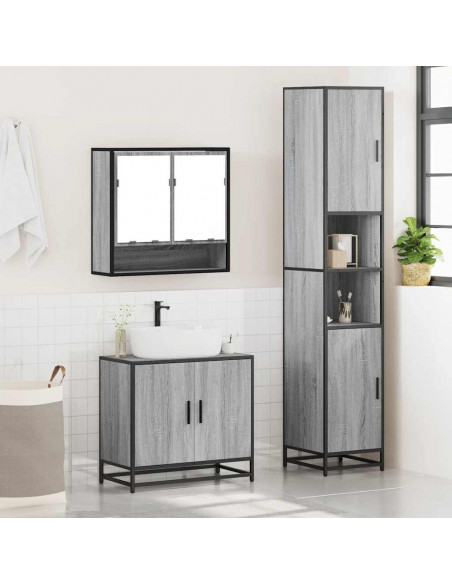 Set Mobili da Bagno 3 pz Grigio Sonoma in Legno Multistrato