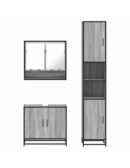Set Mobili da Bagno 3 pz Grigio Sonoma in Legno Multistrato