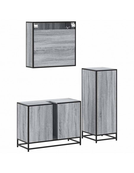 Set Mobili da Bagno 3 pz Grigio Sonoma in Legno Multistrato
