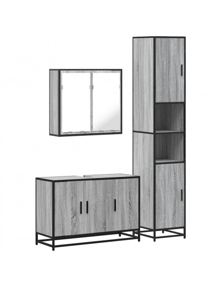 Set Mobili da Bagno 3 pz Grigio Sonoma in Legno Multistrato