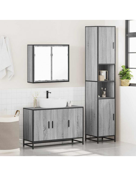 Set Mobili da Bagno 3 pz Grigio Sonoma in Legno Multistrato