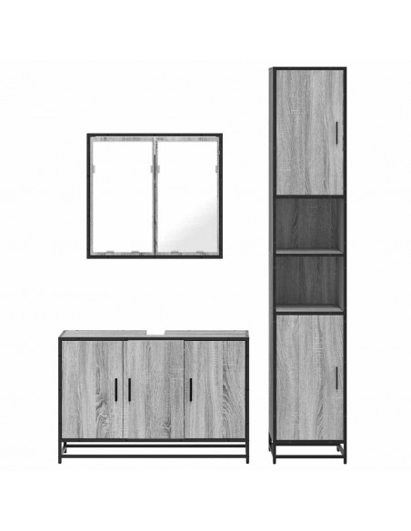 Set Mobili da Bagno 3 pz Grigio Sonoma in Legno Multistrato